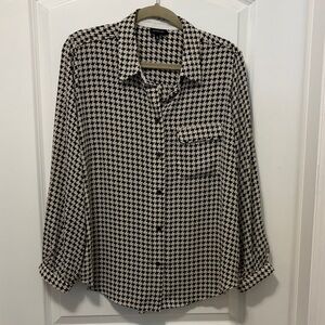 Who What Wear Black and White Houndstooth Blouse